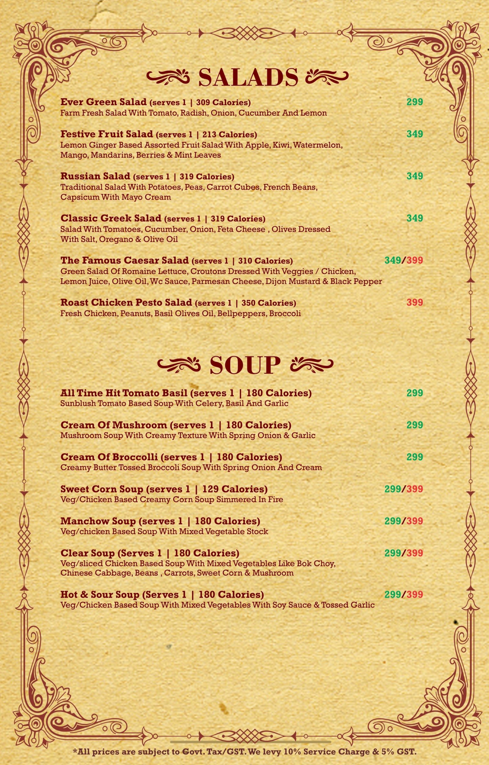 Soho food menu page 2